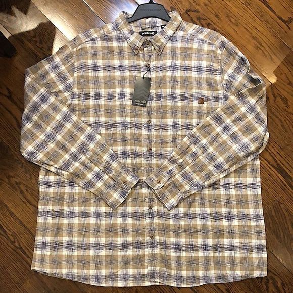 SOLARIS Mens Khaki Navy Blue Graphic Button Down Long Sleeve Shirt Sz 3XLT NWT - Picture 10 of 11